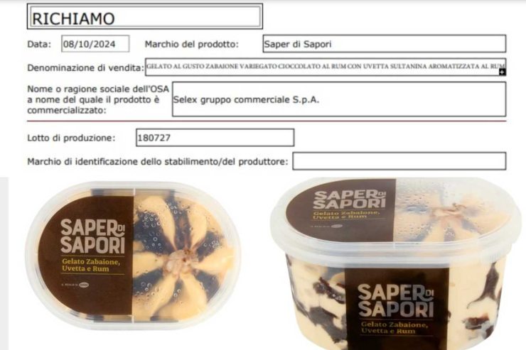 Qual è il lotto di gelato segnalato dal ministero della salute