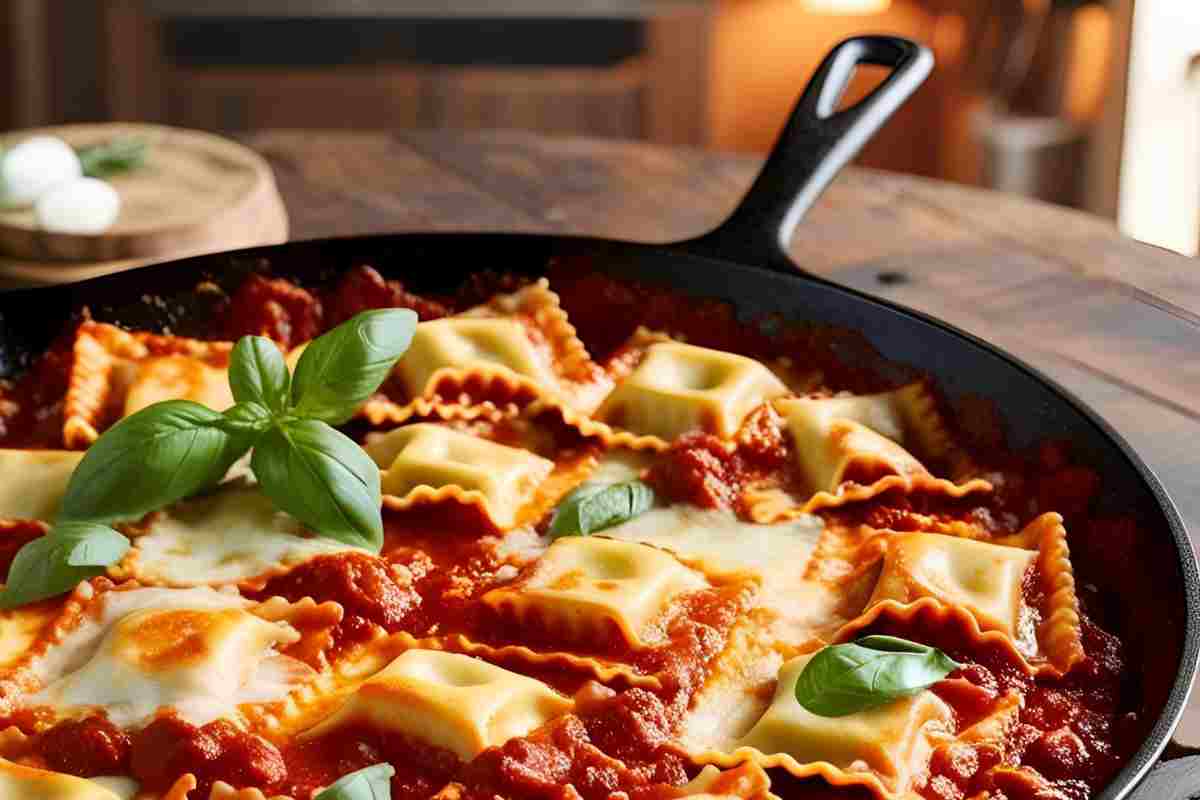 una padella con dei ravioli saltati